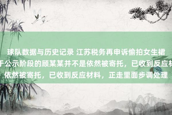球队数据与历史记录 江苏税务再申诉偷拍女生裙底男生拟录公事员:处于公示阶段的顾某某并不是依然被寄托,已收到反应材料,正走里面步调处理