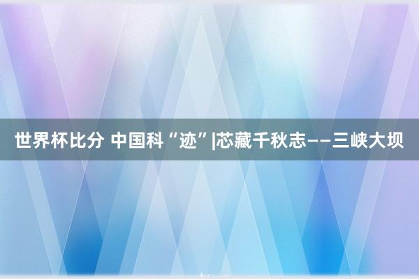 世界杯比分 中国科“迹”|芯藏千秋志——三峡大坝