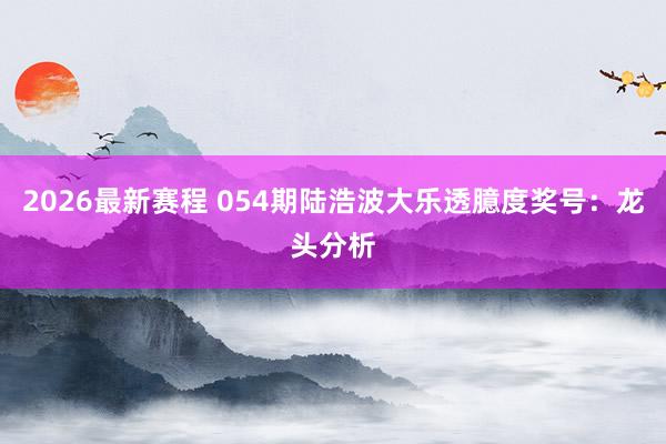 2026最新赛程 054期陆浩波大乐透臆度奖号：龙头分析