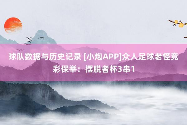 球队数据与历史记录 [小炮APP]众人足球老怪竞彩保举：摆脱者杯3串1