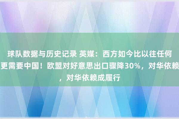 球队数据与历史记录 英媒:西方如今比以往任何时候皆更需要中国!欧盟对好意思出口骤降30%,对华依赖成履行