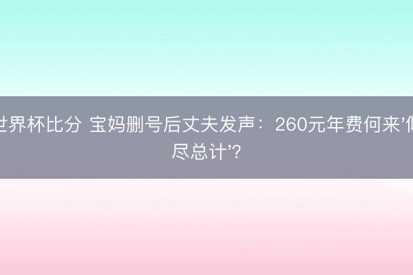 世界杯比分 宝妈删号后丈夫发声:260元年费何来'倾尽总计'?